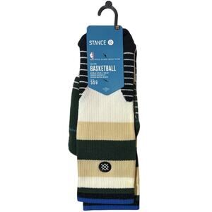 NBA Stance Core Basketball Socks Mens Large White Green Tan #559 On Court Fusion